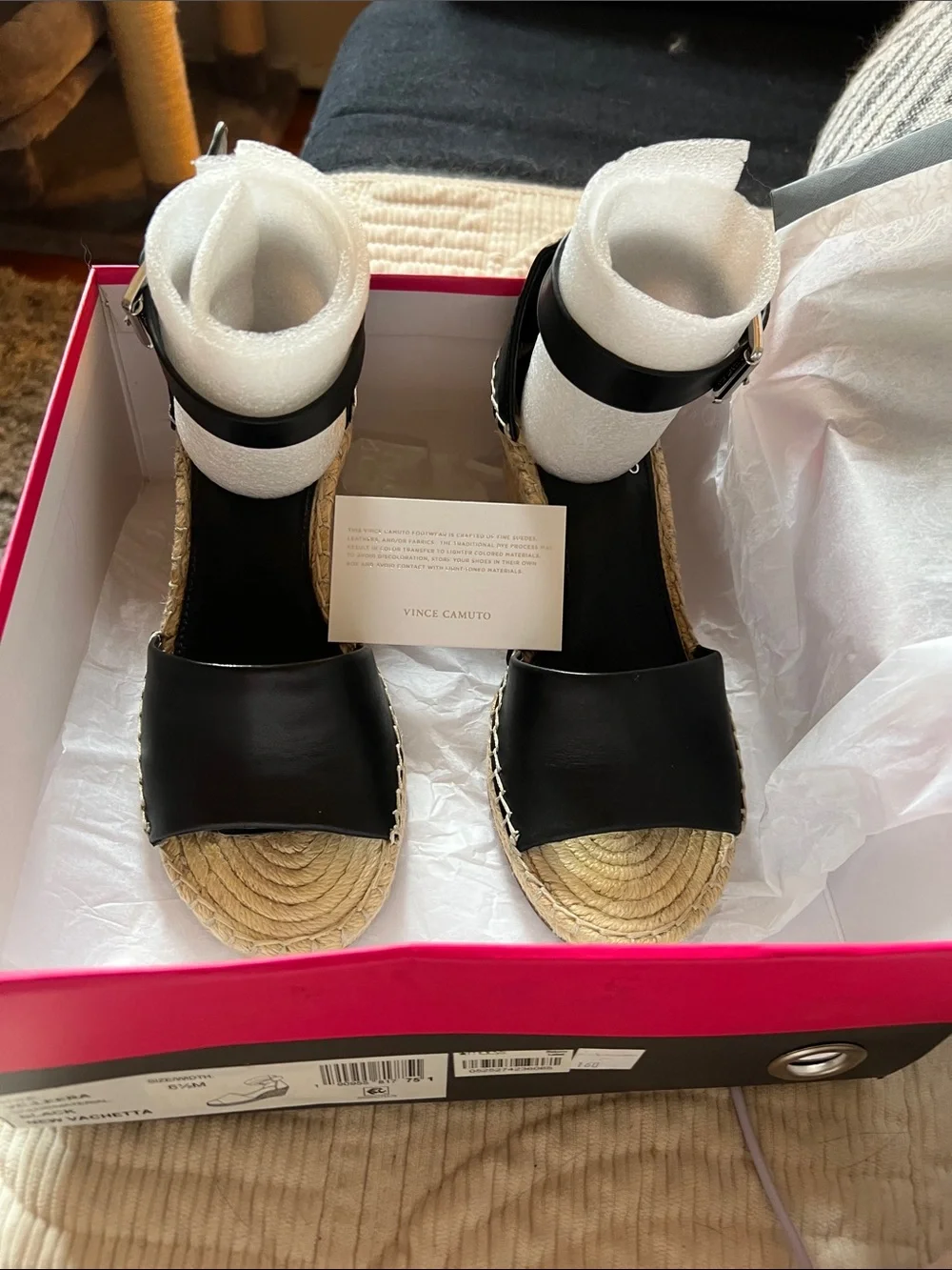 Vince Camuto Black Espadrille Wedge Sandals with Ankle Buckle